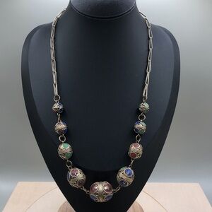 Vintage Berber colorful egg shape beaded necklace tribal.